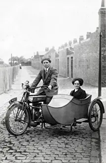 Registration Prints: Gentleman & lady on 1920 Rudge Multi motorcycle & sidecar