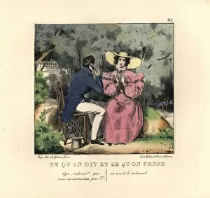 Anticipation Gallery: Gentleman and lady on a date in a garden, 19th century