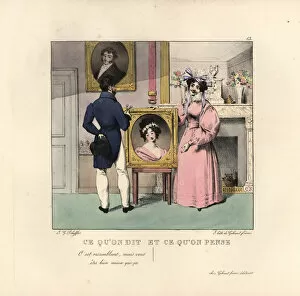 Word Gallery: Gentleman and lady with portrait in a parlour