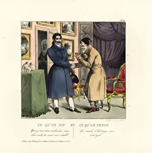Miser Prints: Gentleman meeting an old man in a parlour