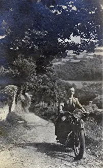 Ariel Prints: Gentleman & pillion rider on 1930s Ariel motorcycle