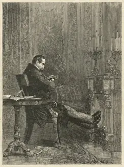 Fire Place Prints: Gentleman smoking a cigarette while deep in contemplation