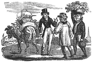 Distinction Prints: Gentleman talking to farmers with produce, c. 1800