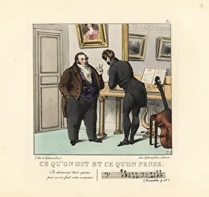 Two gentlemen composers in a music room before Two gentlemen composers in a music room before