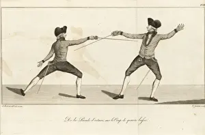 Gentlemen fencers lunging and parrying, 18th century