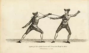 Position Collection: Gentlemen fencers in Tierce guard and thrust position