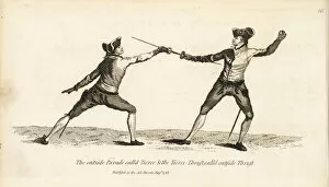 Thrust Collection: Gentlemen fencers in Tierce parry and thrust positions