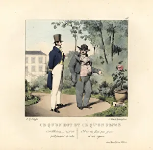Word Gallery: Gentlemen in a French garden admiring a rose, 19th century