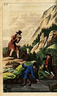 Encyclopedia Gallery: Gentlemen geologists laboriously search for