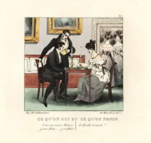 Petites Prints: Gentlemen and lady playing cards in a parlour