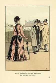 Images Dated 17th July 2019: Gentlemen and lady on the Pont des Arts, 1884