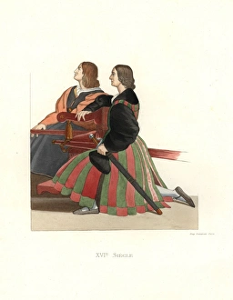Gentlemen of Rome, 1510, in green and red striped Gentlemen of Rome, 1510, in green and red striped