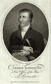 George Barrington, holding a quill pen