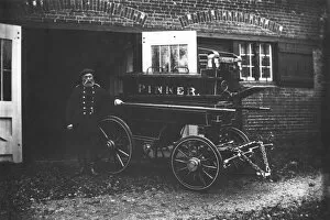 Beaumont Gallery: George Beaumont with manual fire engine, Pinner