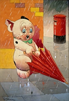 Images Dated 5th October 2014: George Ernest Studdy, Bonzo in the rain with red umbrella