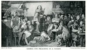 George Fox, Quaker, preaching in a tavern