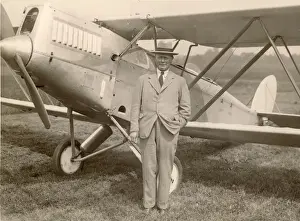 George Geach Parnall in front of a Parnall Elf