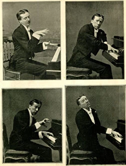 George Grossmith, comedian, four views playing piano Date: 1890s