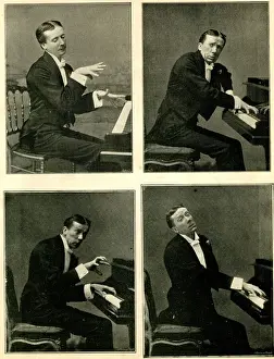 Exaggerated Prints: George Grossmith, comedian, four views playing piano Date: 1890s