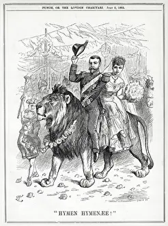Bridegroom Prints: George Prince of Wales (later King George V) and Mary Princess of Wales riding the British Lion on their wedding day
