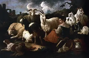Flock Prints: George Romney (1734-1802). Shepherdess with goats and sheep