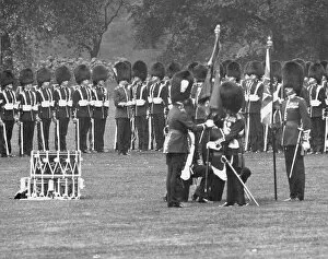 Buckingham Collection: George V presenting colours to Irish Guards