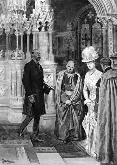 Matania Gallery: George V and Queen Mary with clergymen