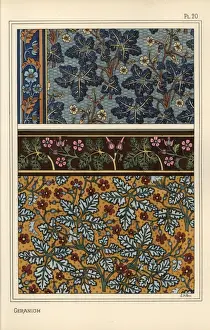 Grasset Prints: Geranium motifs in patterns for wallpaper and fabric