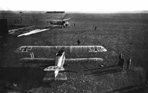 German airfield with two Hannover biplanes, WW1