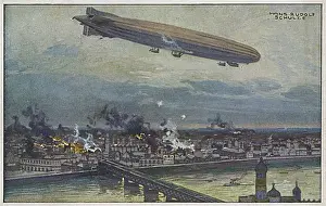 Airship Prints: German airship SL2 bombing Warsaw, WW1