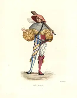 Chevignard Prints: German arquebuser of the 16th century in chainmail