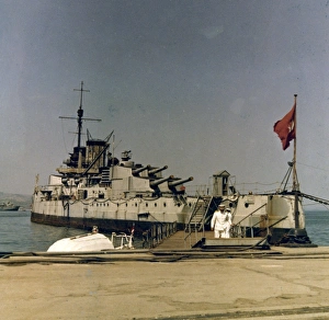 Images Dated 30th July 2012: German battleship with two officers in white uniform