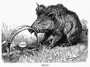 Personified Gallery: German Boar held at Verdun - Cartoon