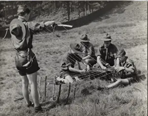 Weaving Prints: German boy scouts with camp loom