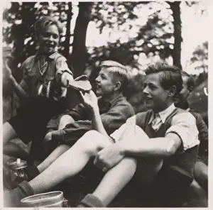 German boy scouts enjoying a meal at camp