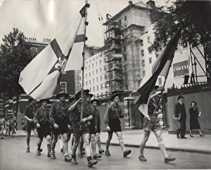 A patrol of boy scouts