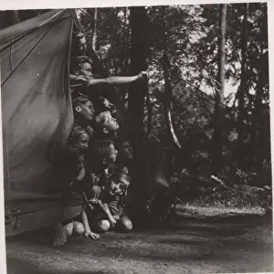 German boy scouts in a tent at camp