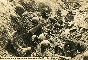 German cemetery blown up by American shell, WW1