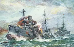Australian Prints: German cruiser SMS Emden attacked by HMAS Sydney, WW1