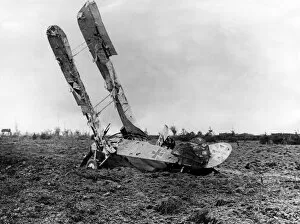 WWI Aircraft Collection: German DFW CV biplane crashed in a field, WW1