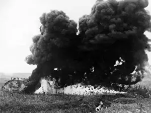 Billowing Prints: German flame throwers in action against British tank, WW1