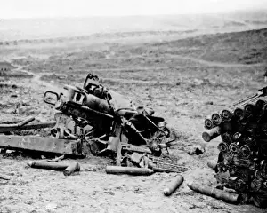 Smashed Prints: German gun destroyed by British firing, Western Front, WW1