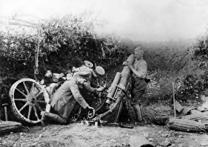 German gunners preparing 25cm heavy trench mortar, WW1 German gunners preparing 25cm heavy trench mortar, WW1