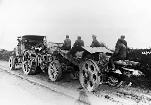 Transporting Prints: German howitzer transported by tractor, WW1