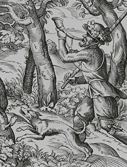 Moyen Age Prints: German hunter, 16th century. Engraving