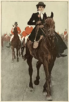 Images Dated 7th April 2021: A German huntswoman riding side-saddle. Date: 1910