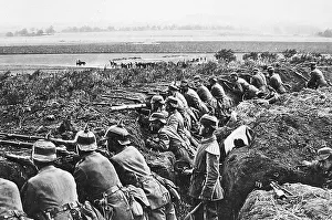 Trenches Prints: German Infantry in a trench during WW1