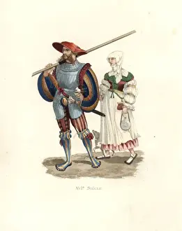 Lancer Prints: German lancer in breastplate, puff sleeves