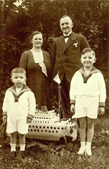 Grandparents Prints: German parents with two sons in sailor suits, WW1