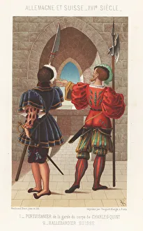 Charles Louandre Prints: German partisaner and Swiss halberdier. 16th century